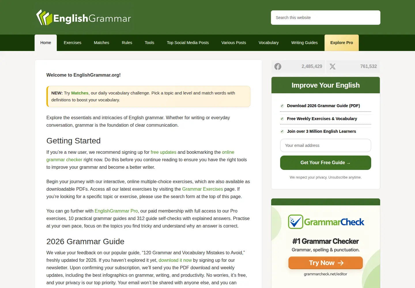Screenshot of englishgrammar.org