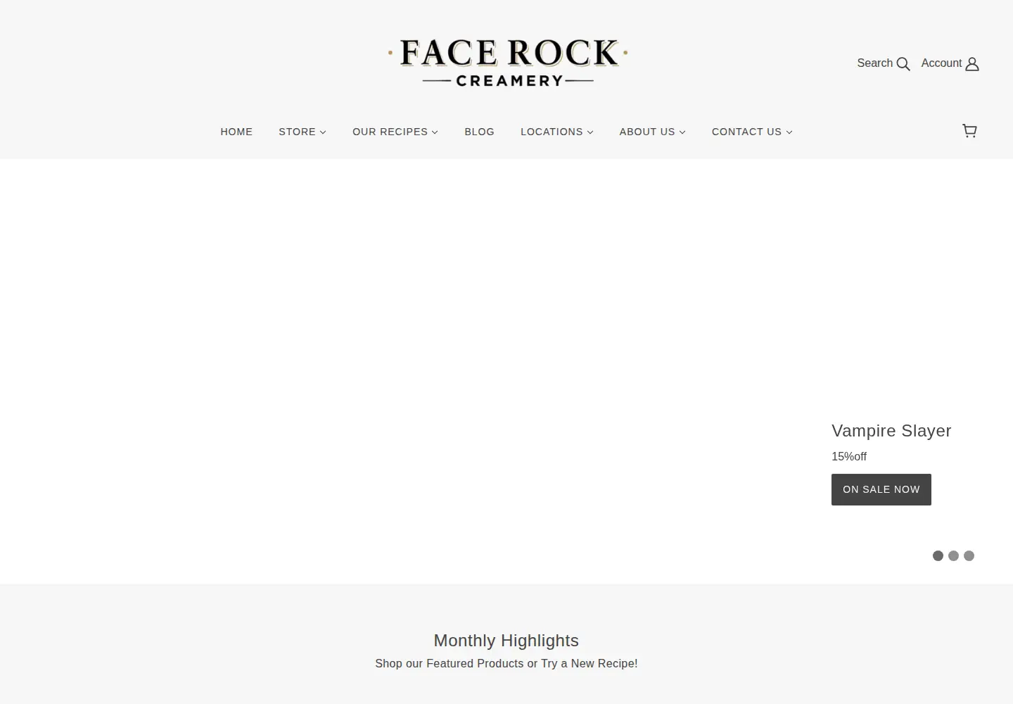 Captured homepage of facerockcreamery.com in the current scan