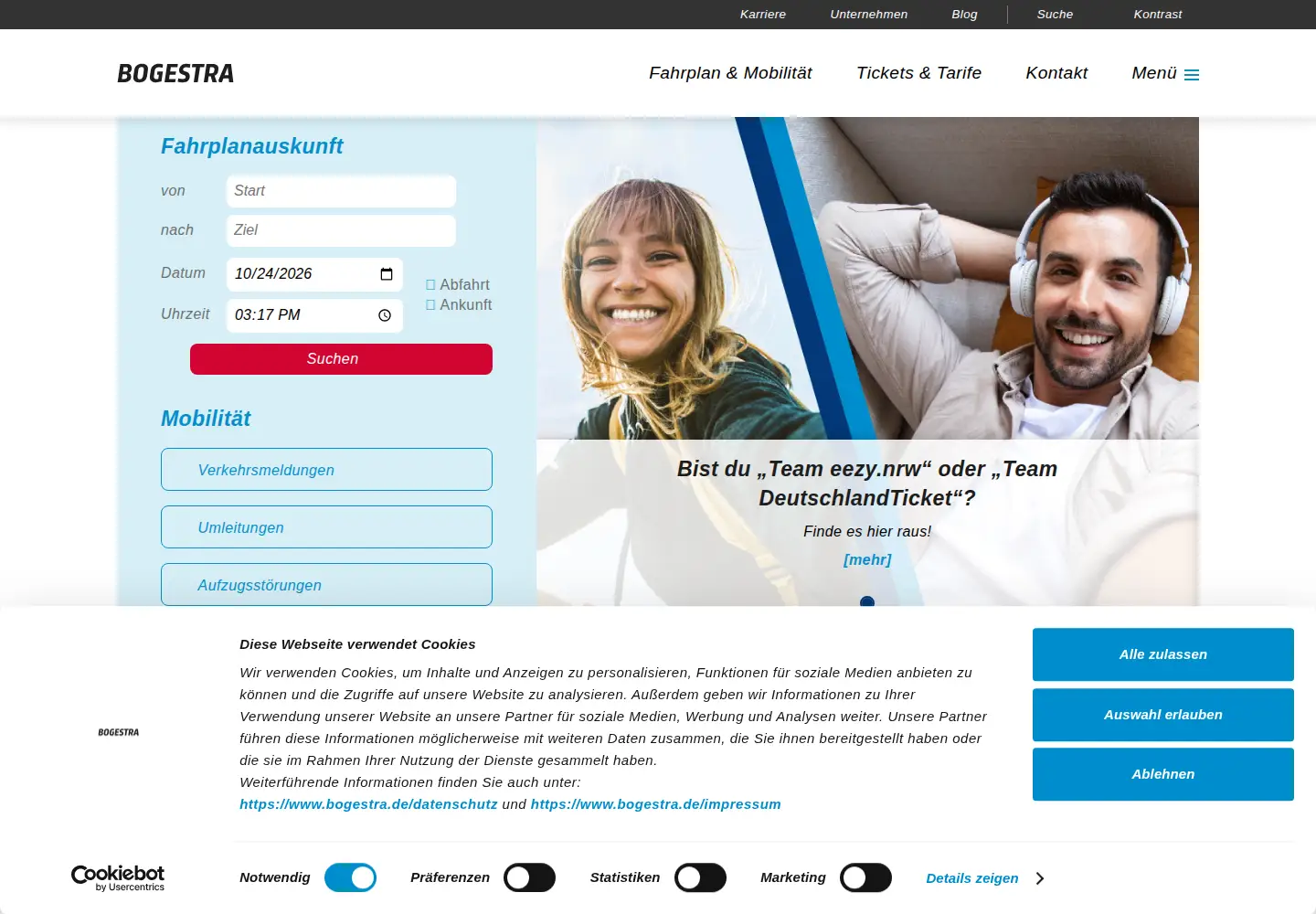 Captured homepage of bogestra.de in the current scan
