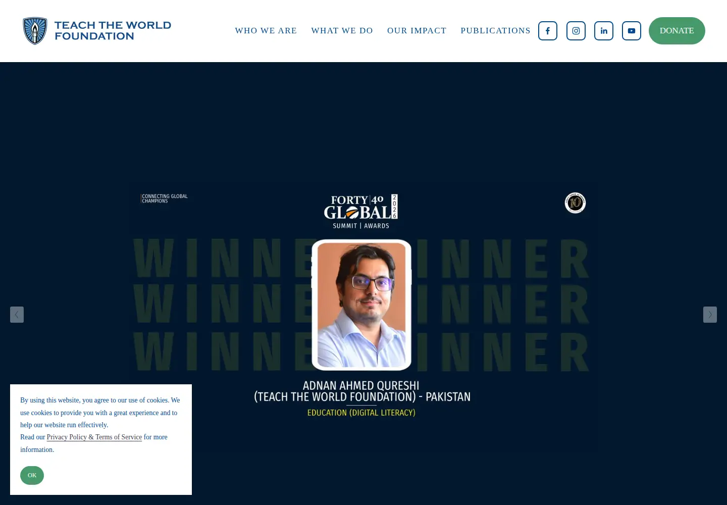 Captured homepage of teachtheworldfoundation.com in the current scan