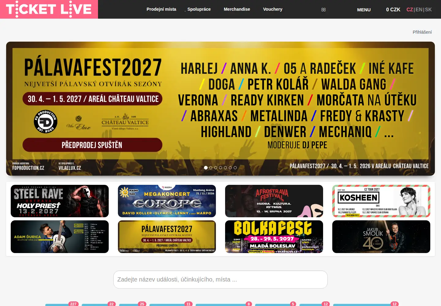 Captured homepage of ticketlive.cz in the current scan
