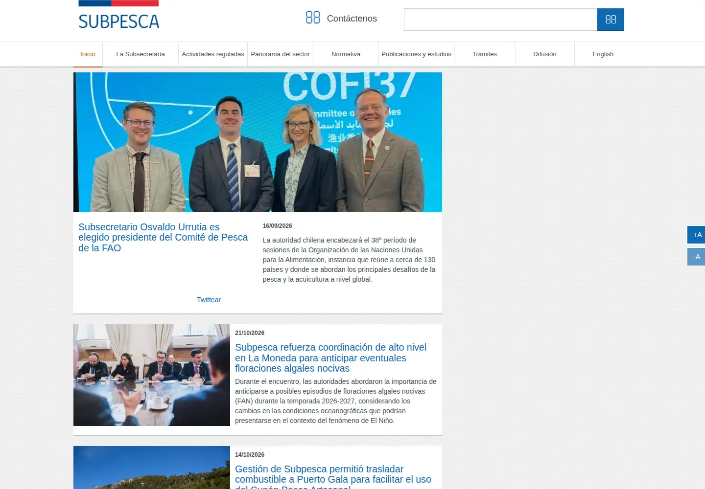 Screenshot of subpesca.cl