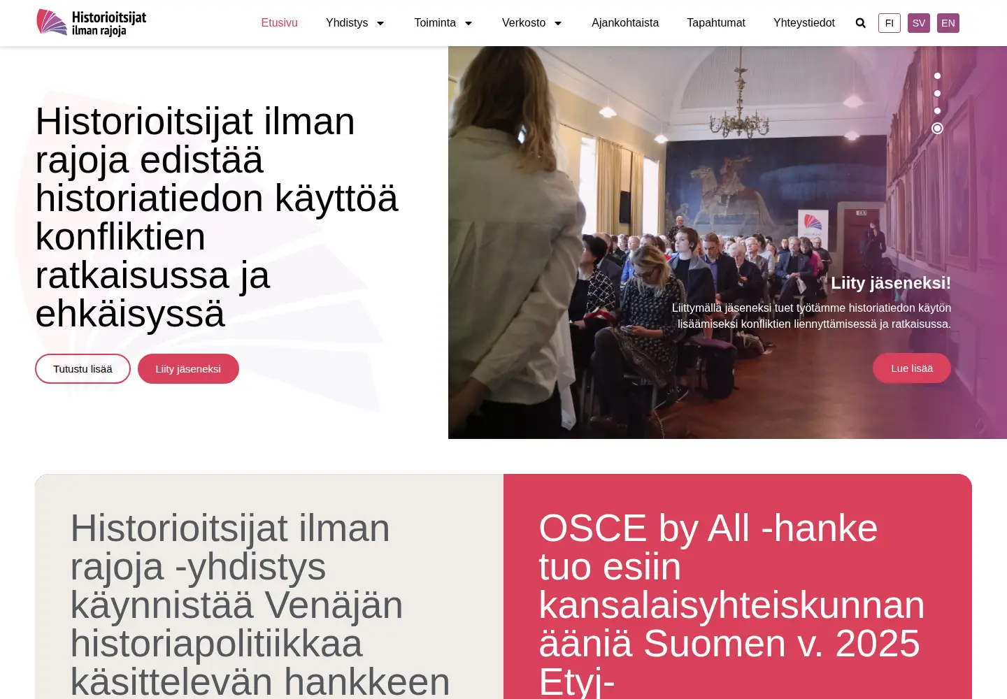 Screenshot of historianswithoutborders.fi