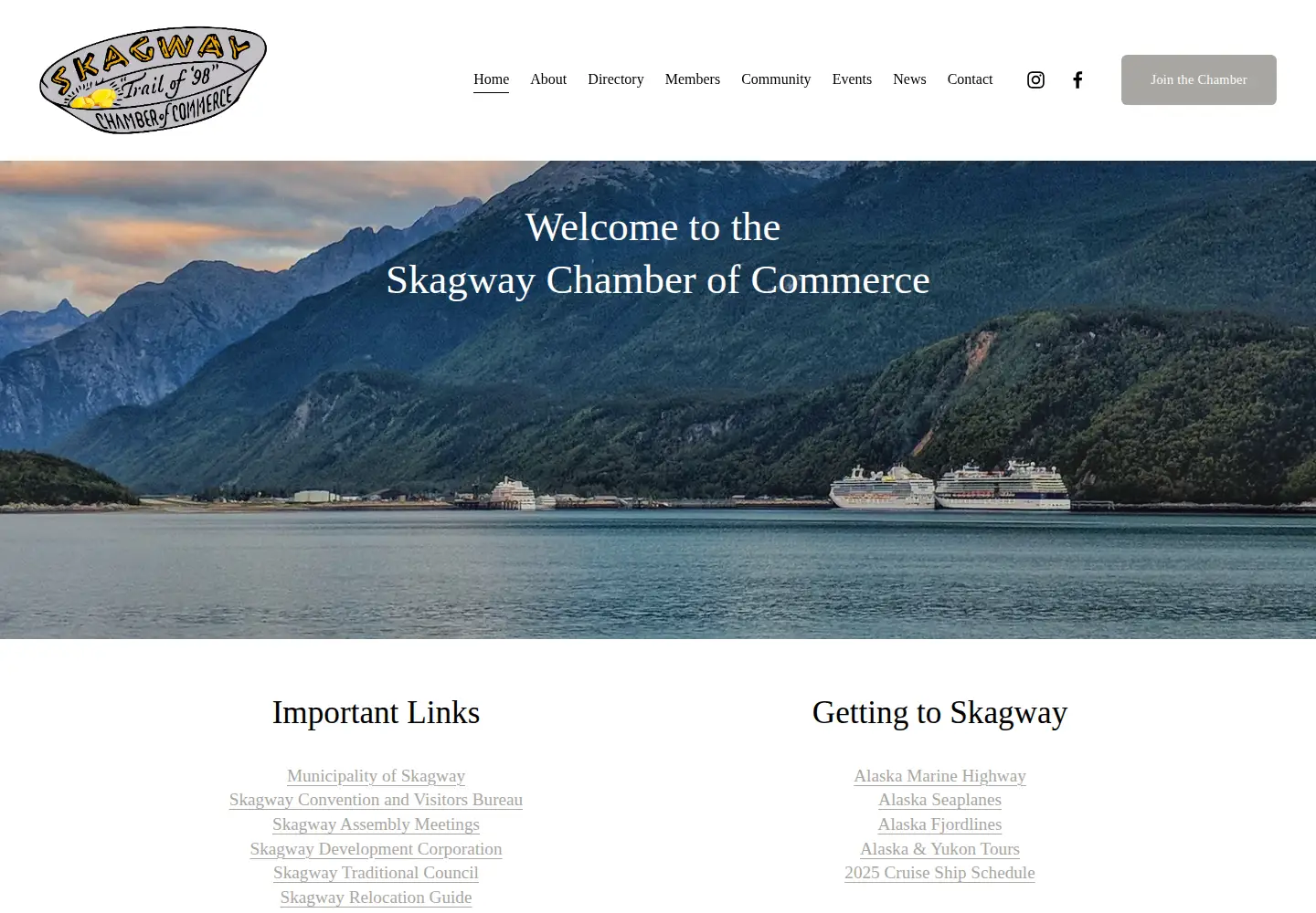 Captured homepage of skagwaychamber.org in the current scan
