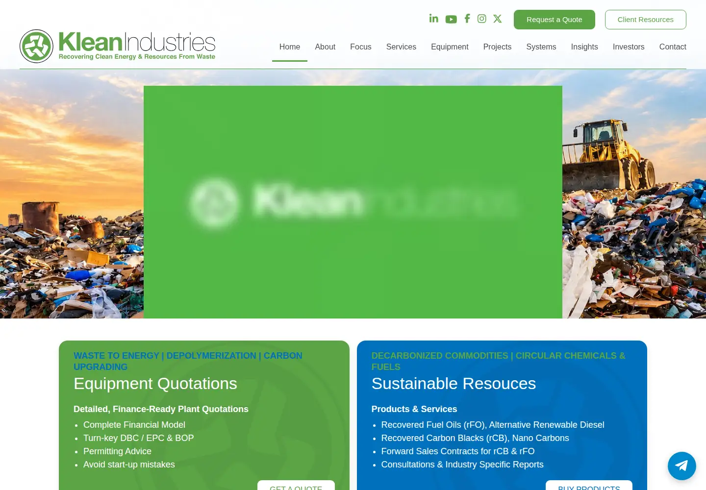 Captured homepage of kleanindustries.com in the current scan