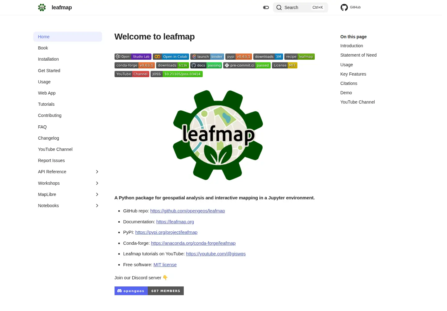 Captured homepage of leafmap.org in the current scan