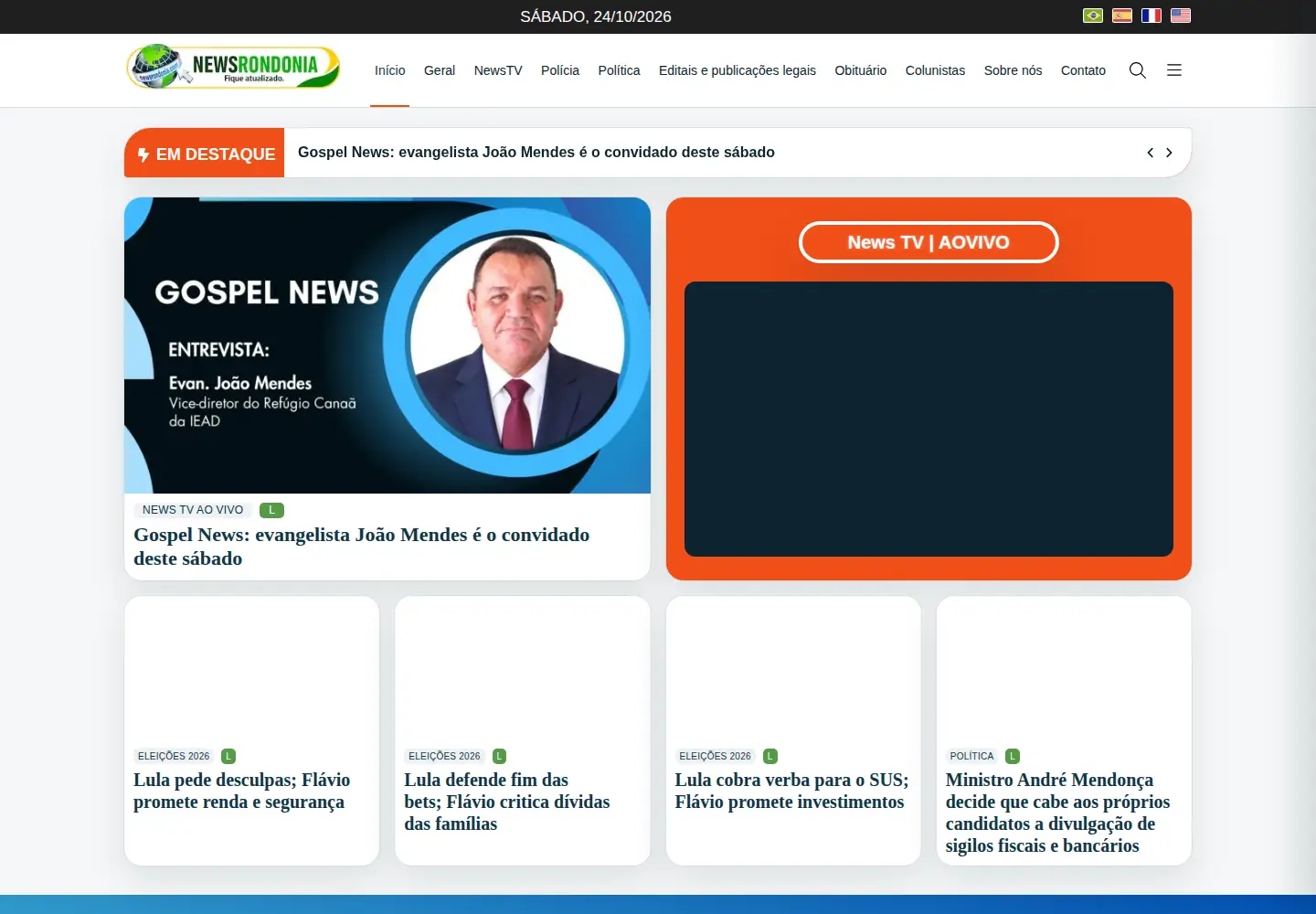 Captured homepage of newsrondonia.com.br in the current scan