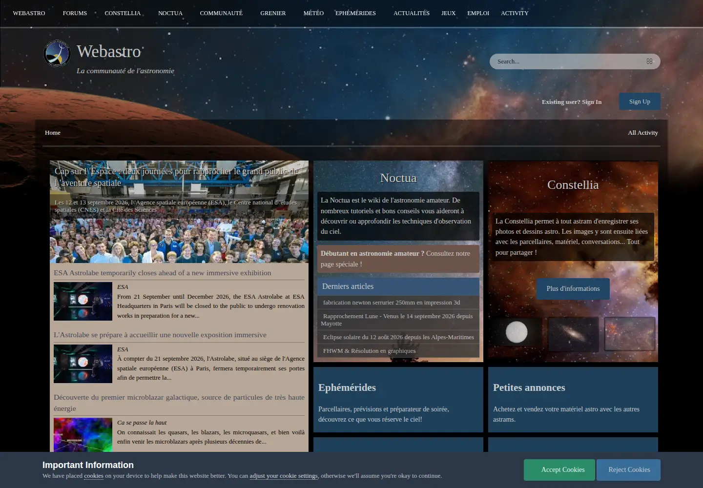 Captured homepage of webastro.net in the current scan