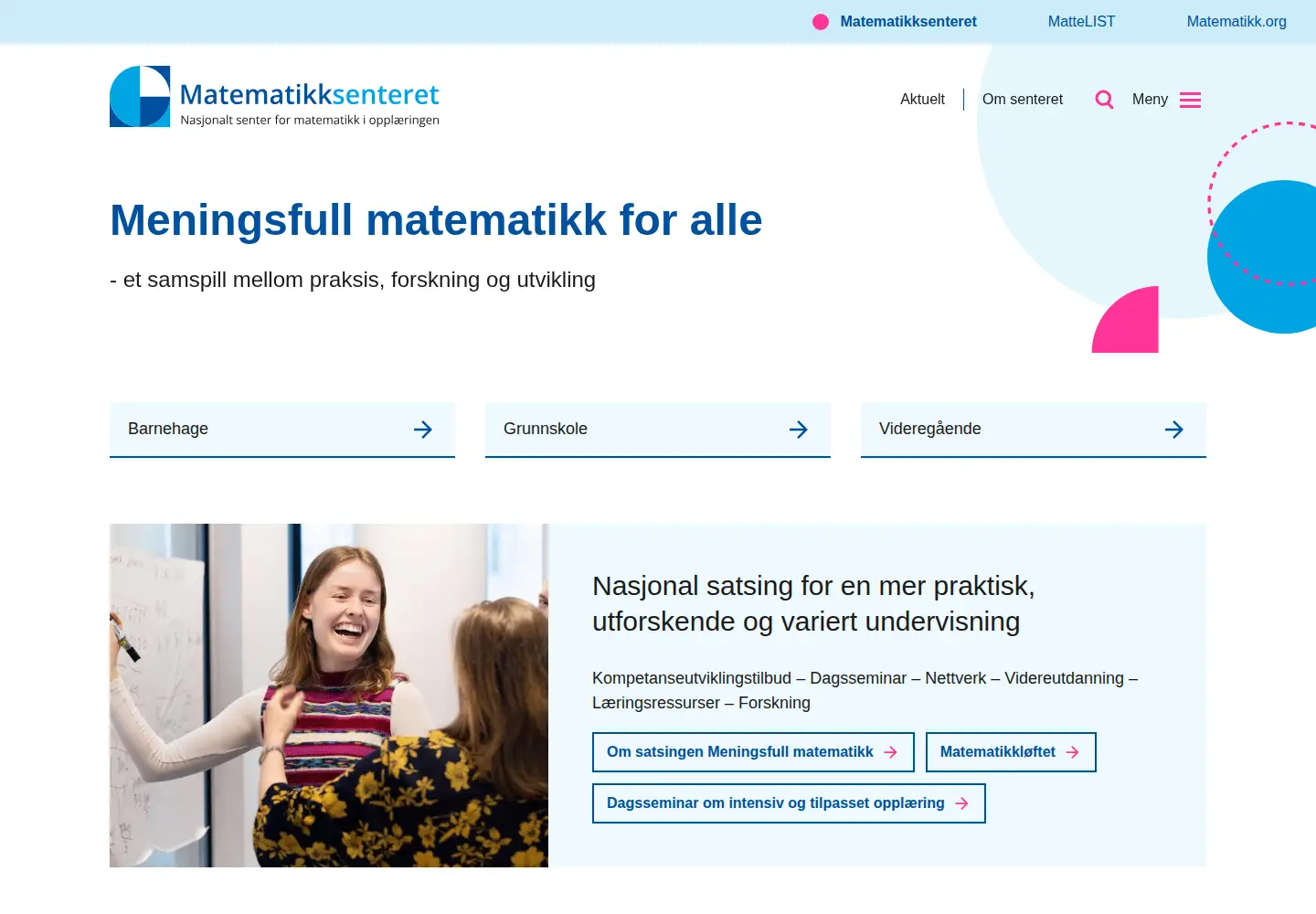 Screenshot of matematikksenteret.no