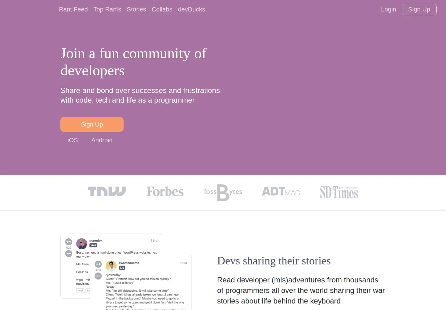 Screenshot of devrant.com