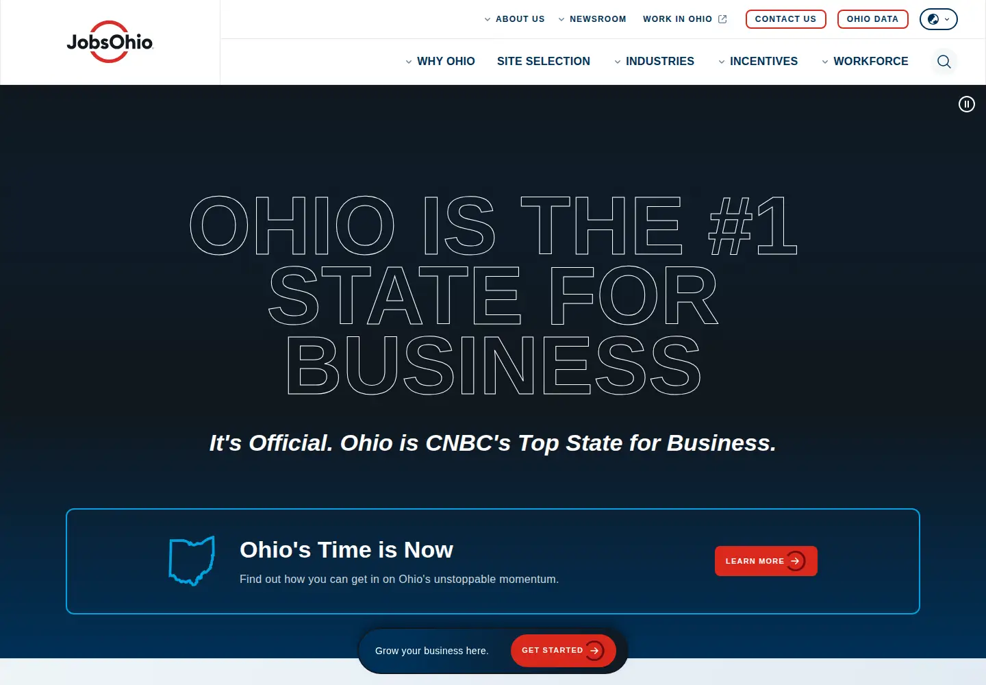 Captured homepage of jobsohio.com in the current scan