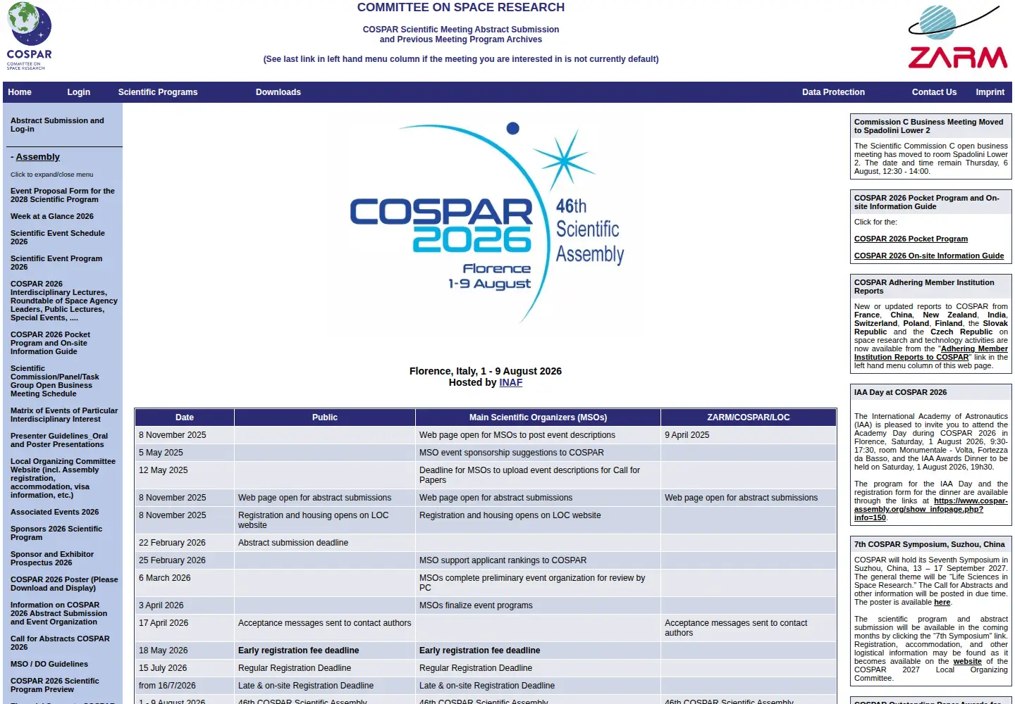Screenshot of cospar-assembly.org