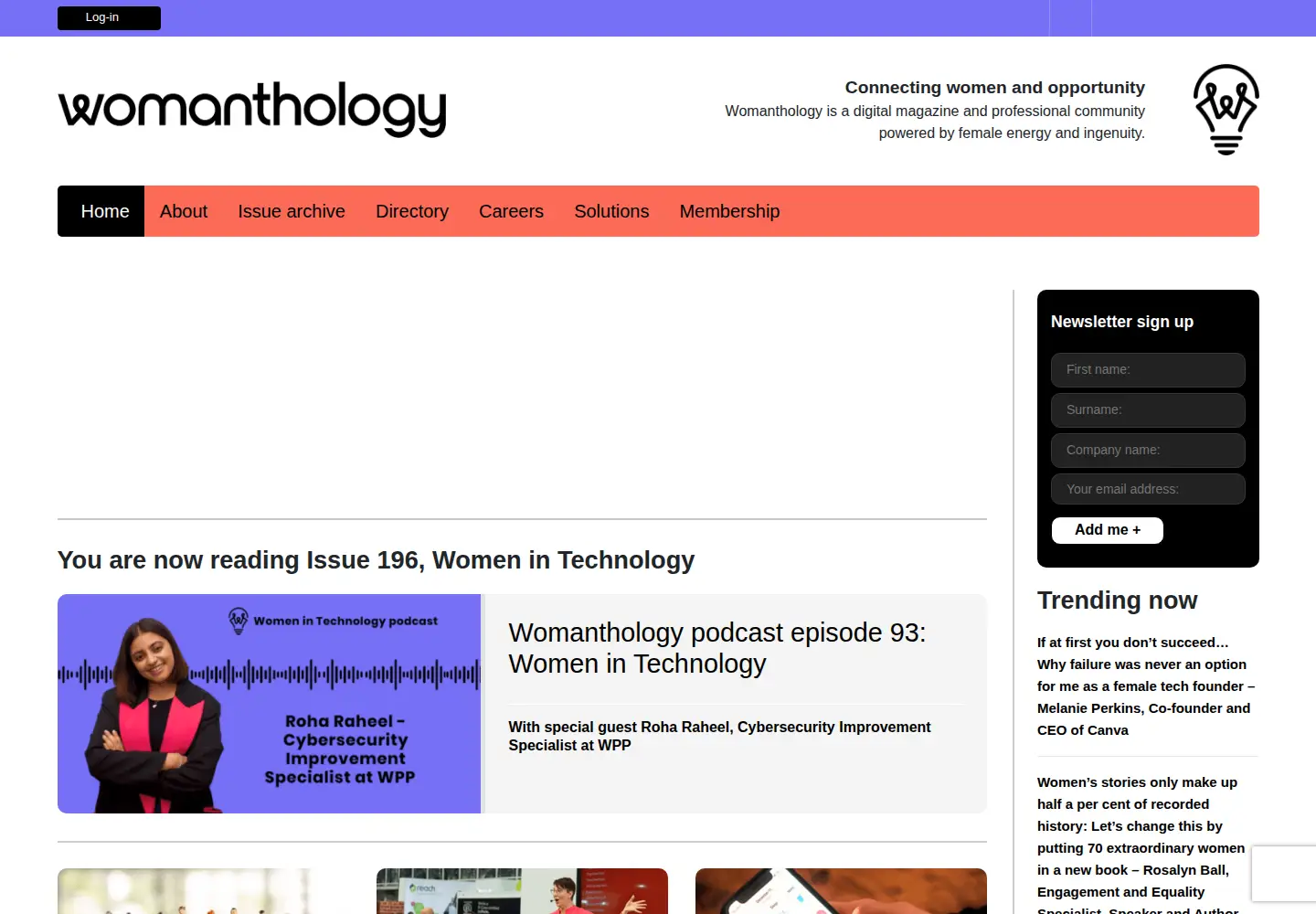 Captured homepage of womanthology.co.uk in the current scan