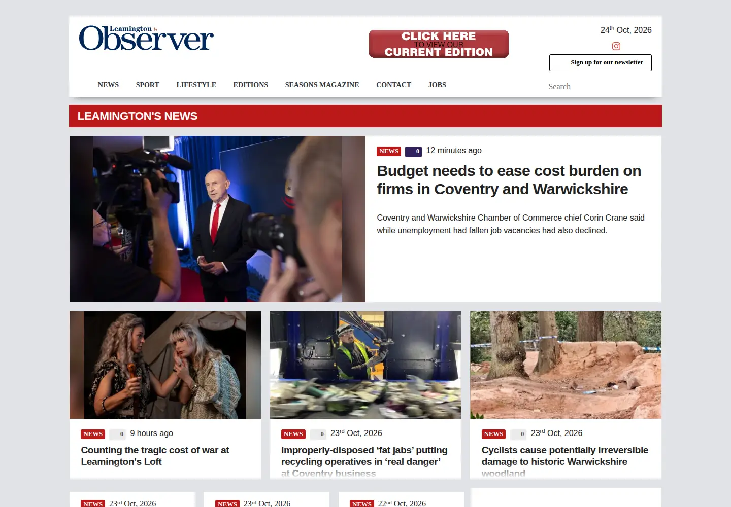 Captured homepage of leamingtonobserver.co.uk in the current scan