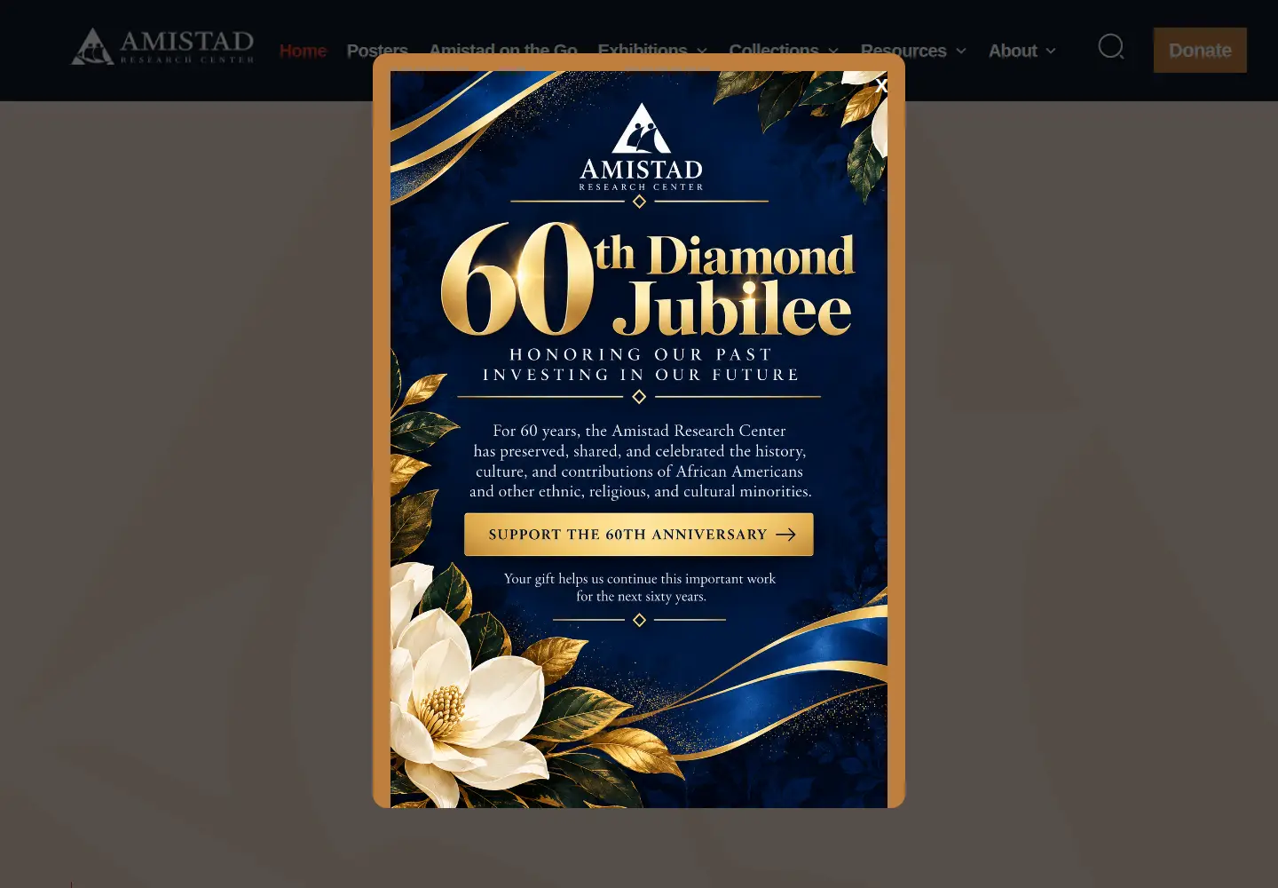 Captured homepage of amistadresearchcenter.org in the current scan
