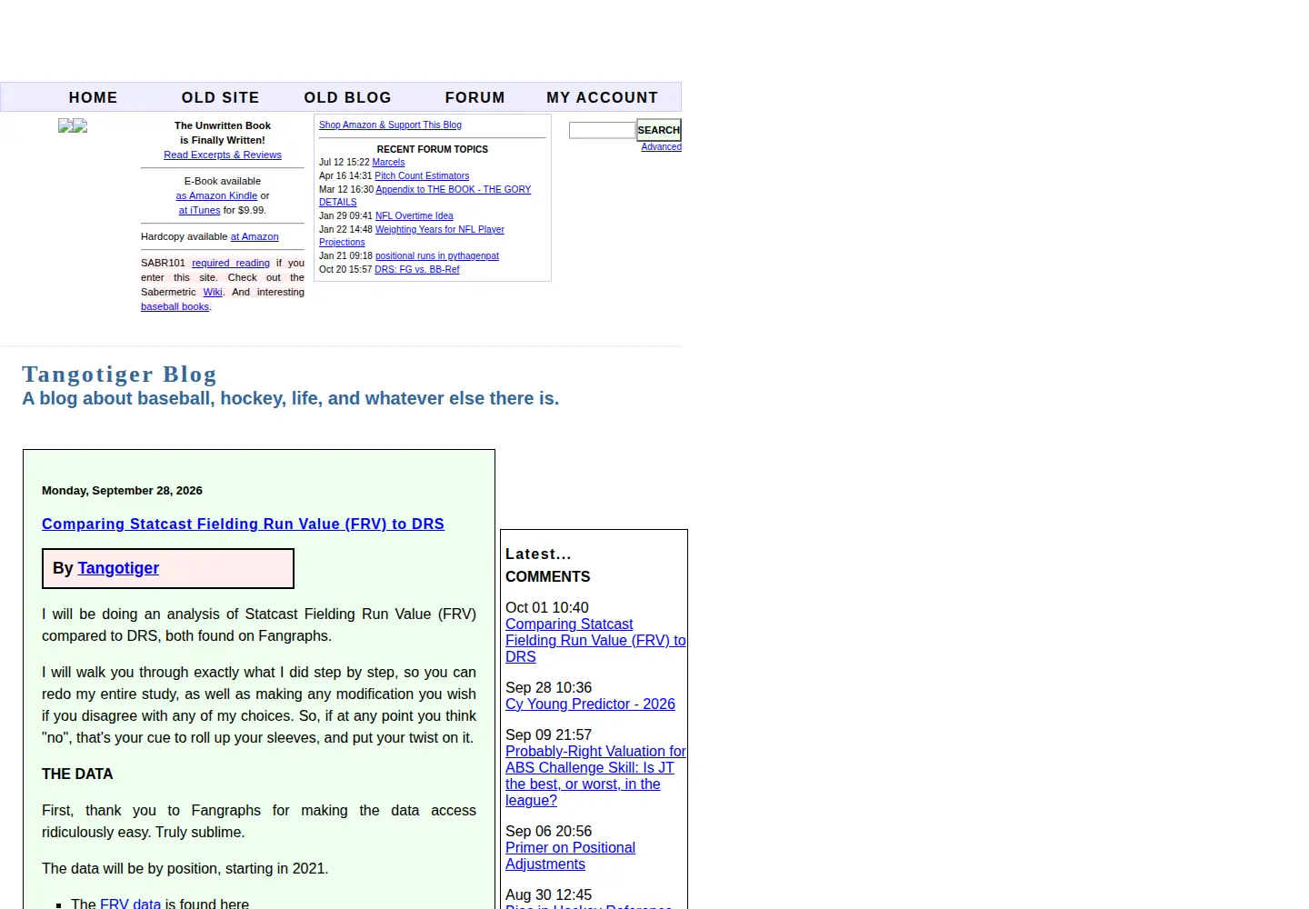Screenshot of tangotiger.com