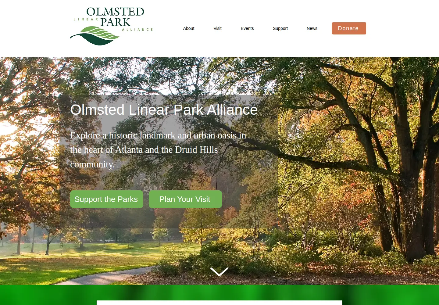 Captured homepage of atlantaolmstedpark.org in the current scan