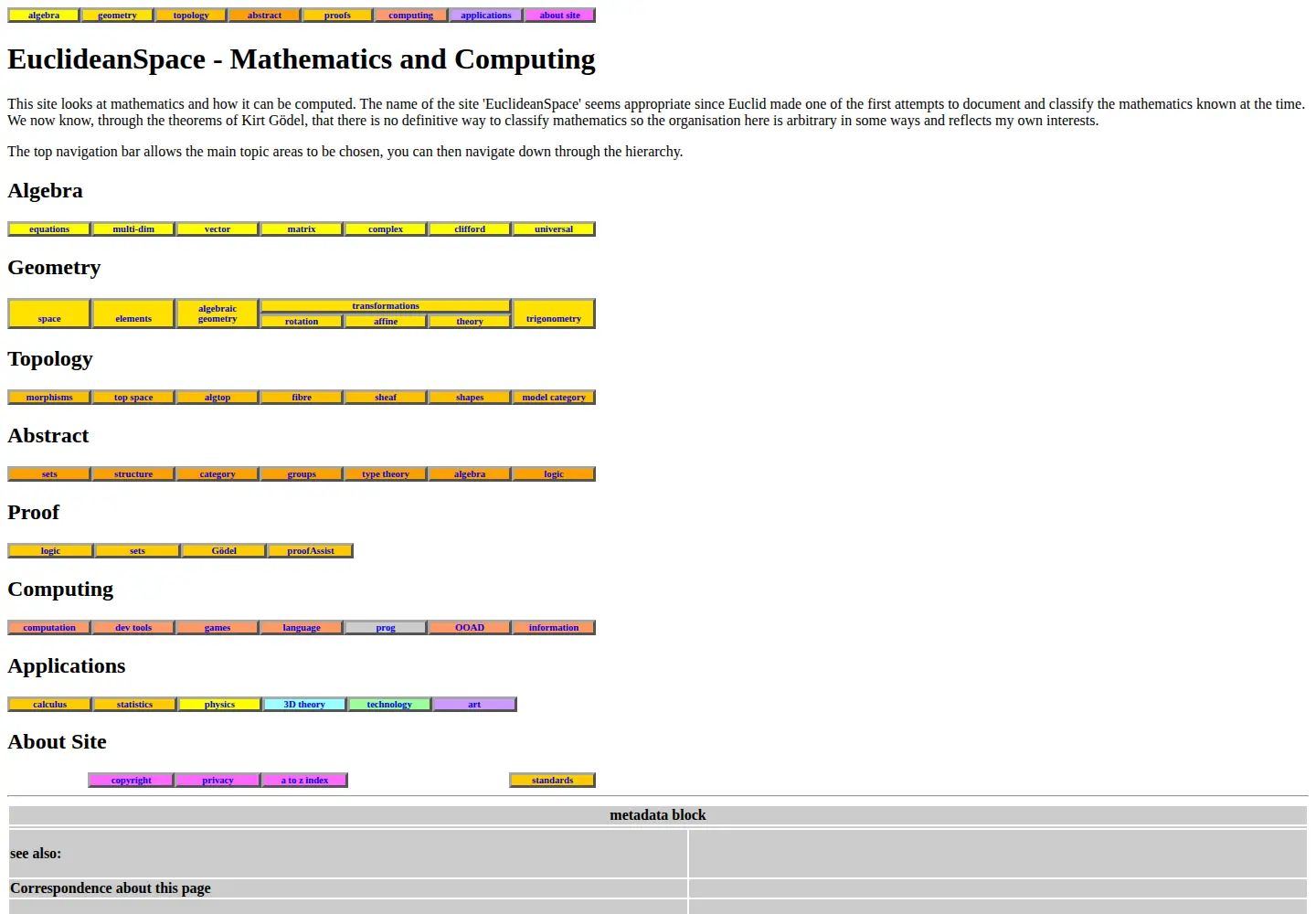 Screenshot of euclideanspace.com