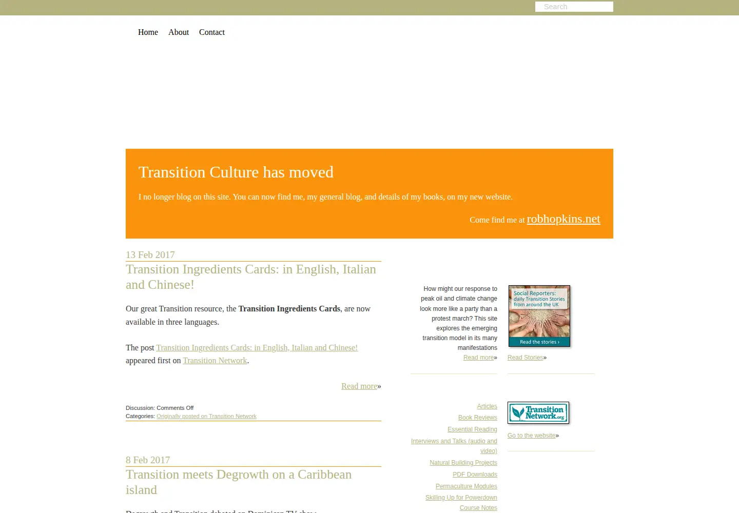 Captured homepage of transitionculture.org in the current scan