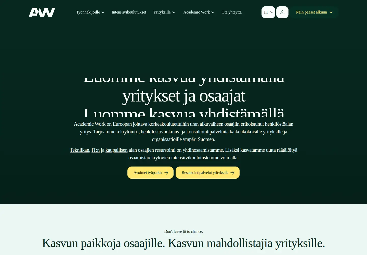 Captured homepage of academicwork.fi in the current scan