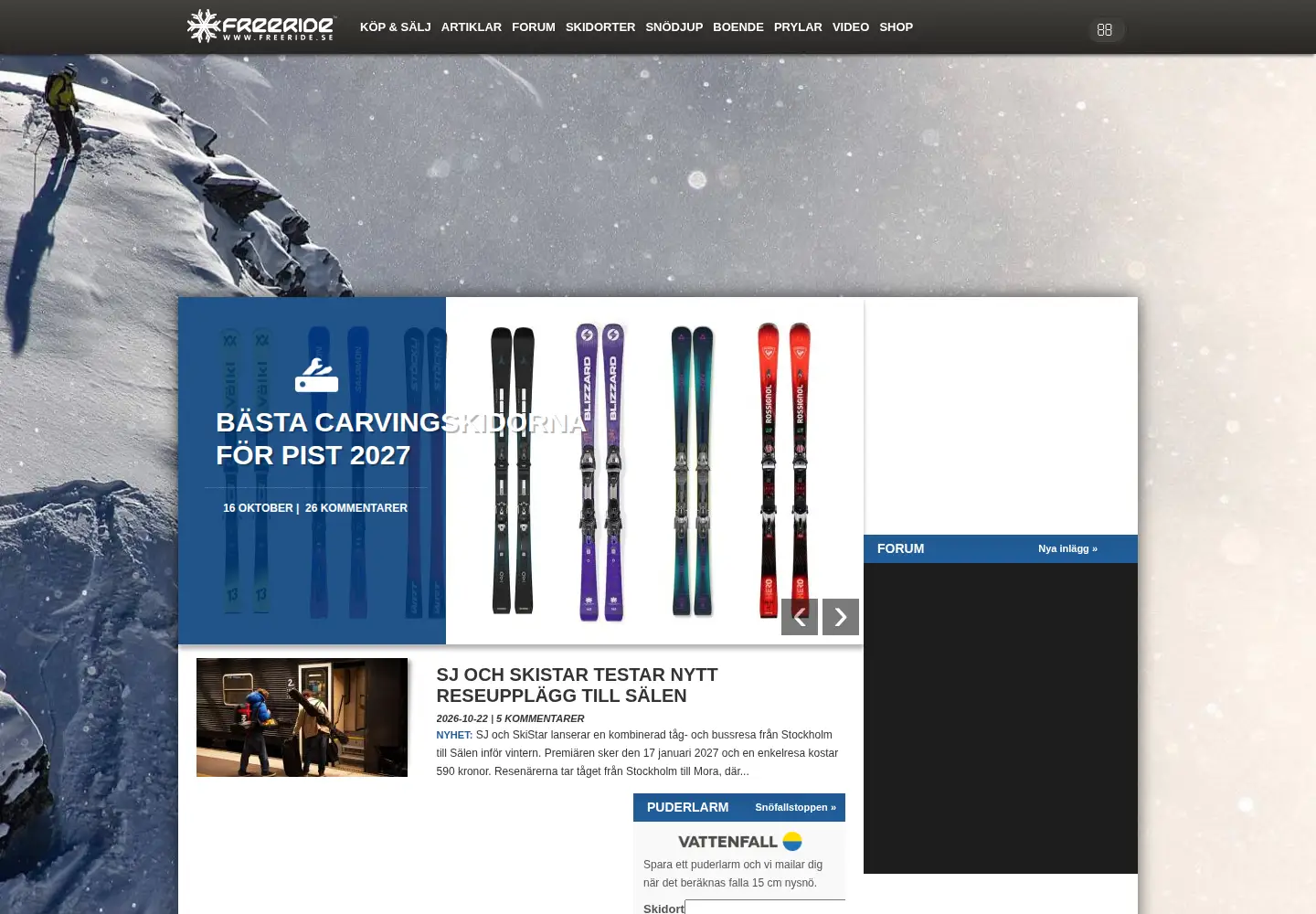 Captured homepage of freeride.se in the current scan