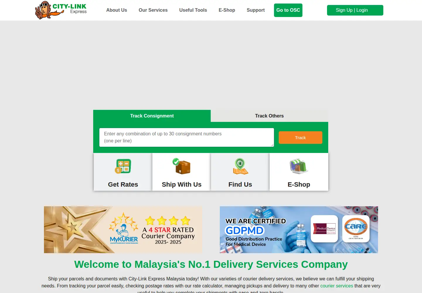 Captured homepage of citylinkexpress.com in the current scan