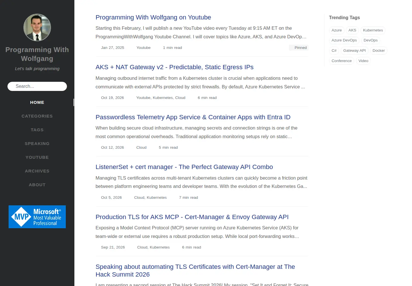 Captured homepage of programmingwithwolfgang.com in the current scan