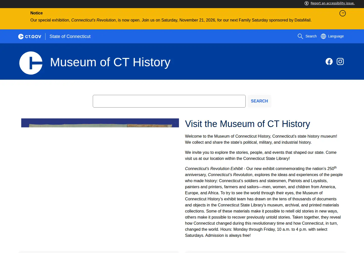 Captured homepage of museumofcthistory.org in the current scan