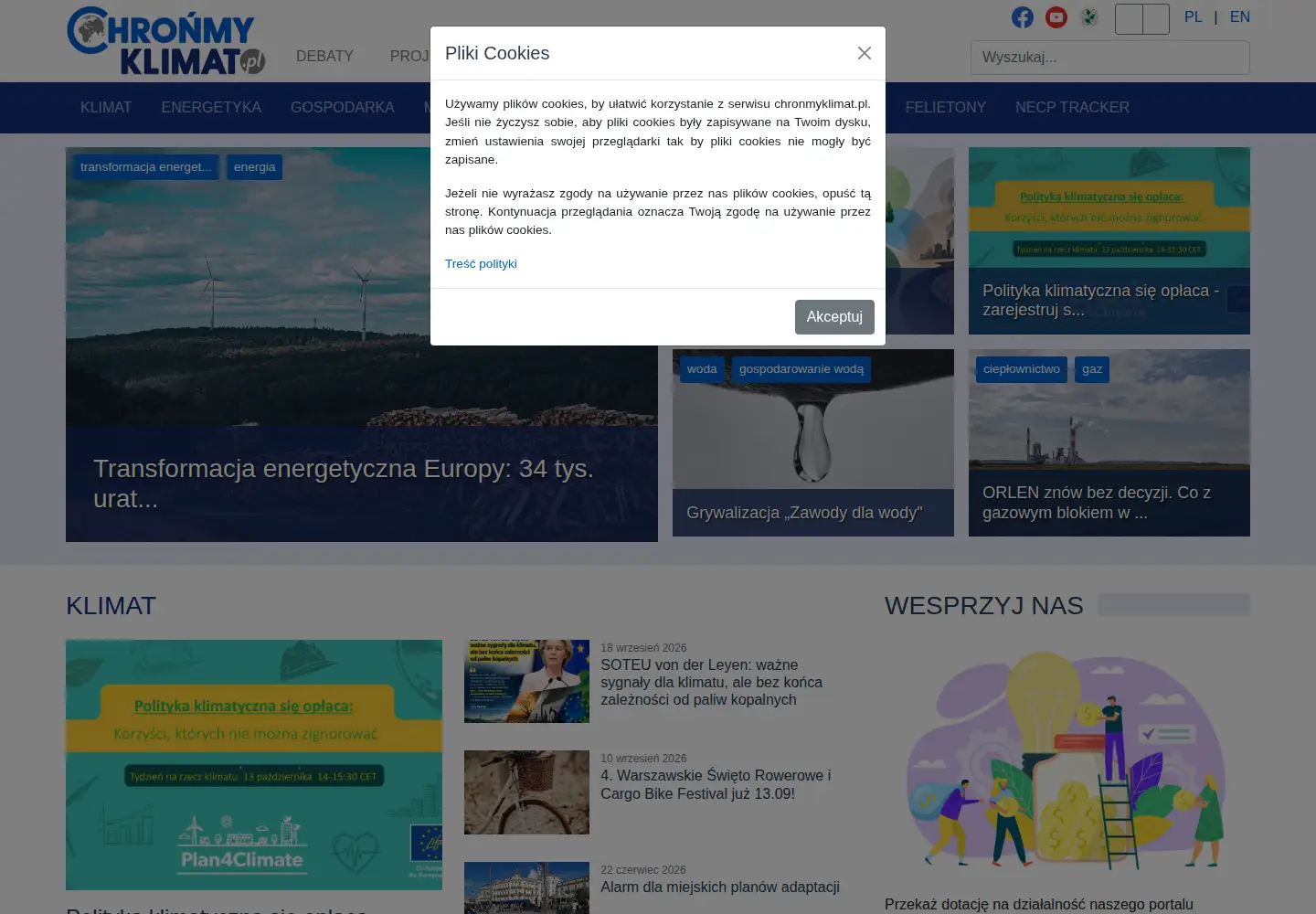 Captured homepage of chronmyklimat.pl in the current scan