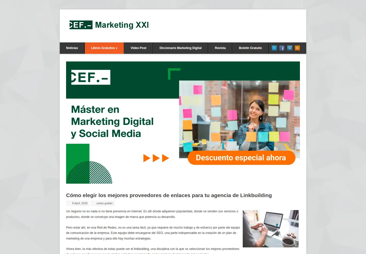 Captured homepage of marketing-xxi.com in the current scan