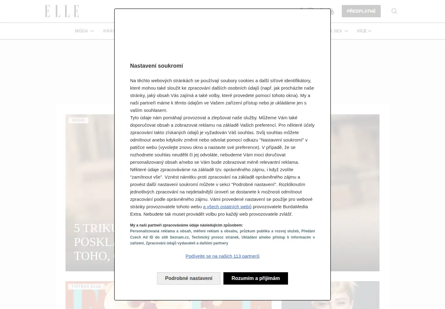 Screenshot of elle.cz