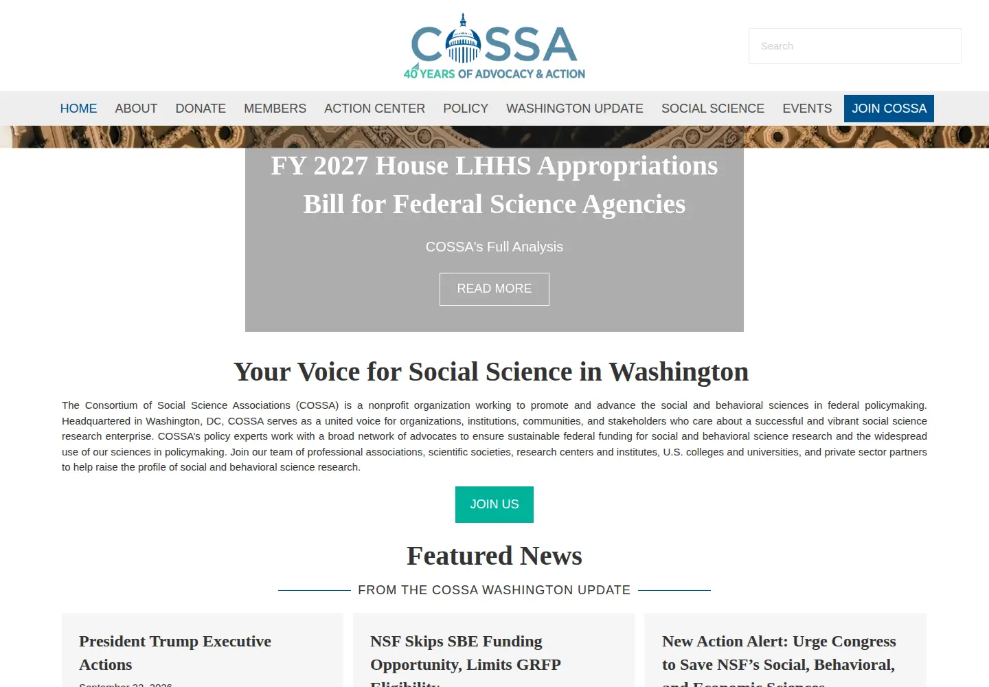 Screenshot of cossa.org