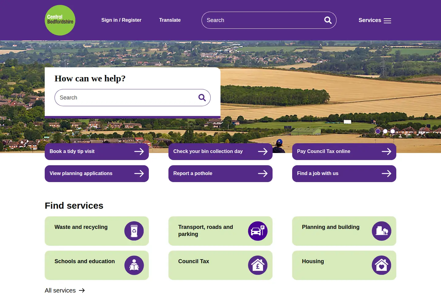 Screenshot of centralbedfordshire.gov.uk