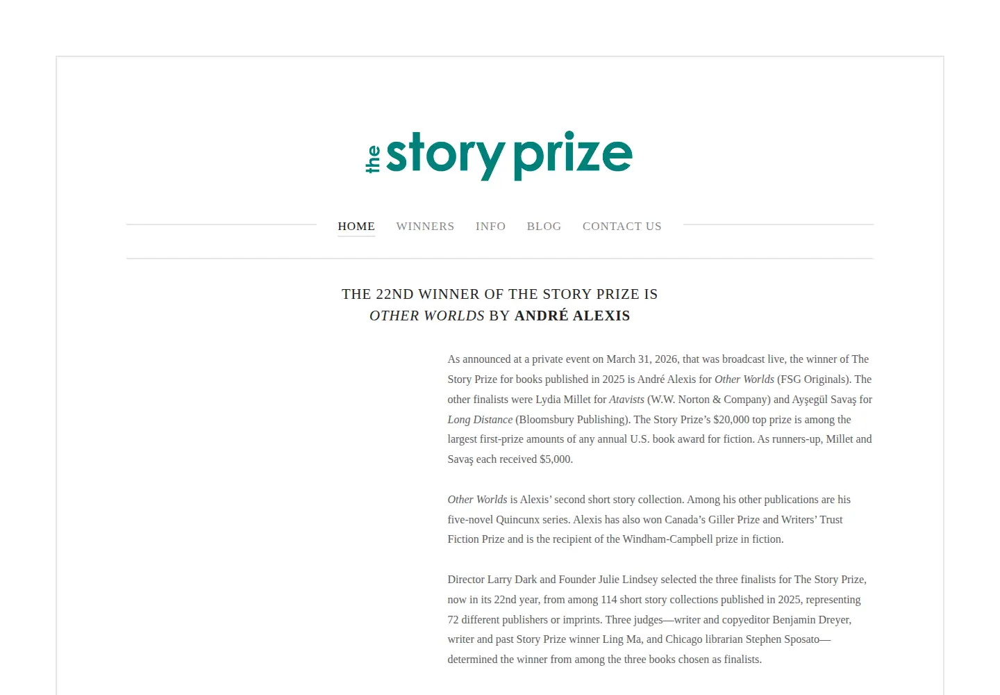 Screenshot of thestoryprize.org