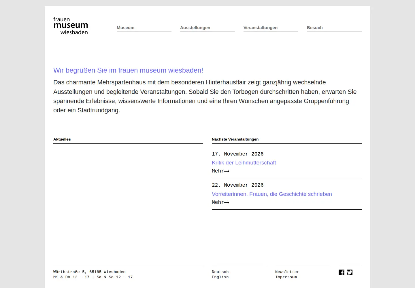 Captured homepage of frauenmuseum-wiesbaden.de in the current scan