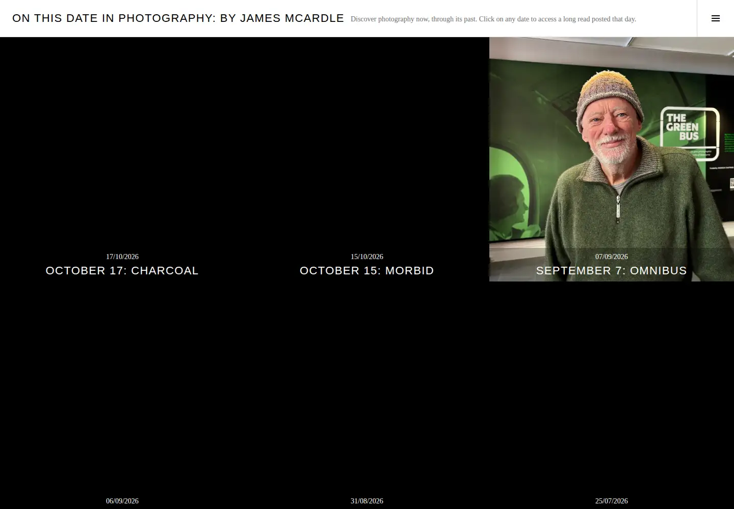 Captured homepage of onthisdateinphotography.com in the current scan