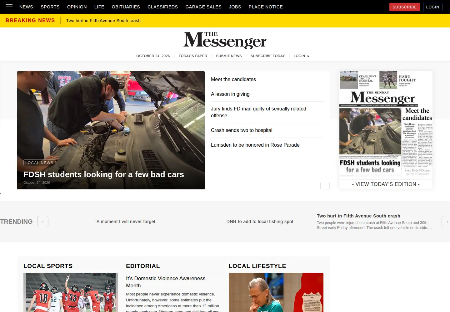 Captured homepage of messengernews.net in the current scan