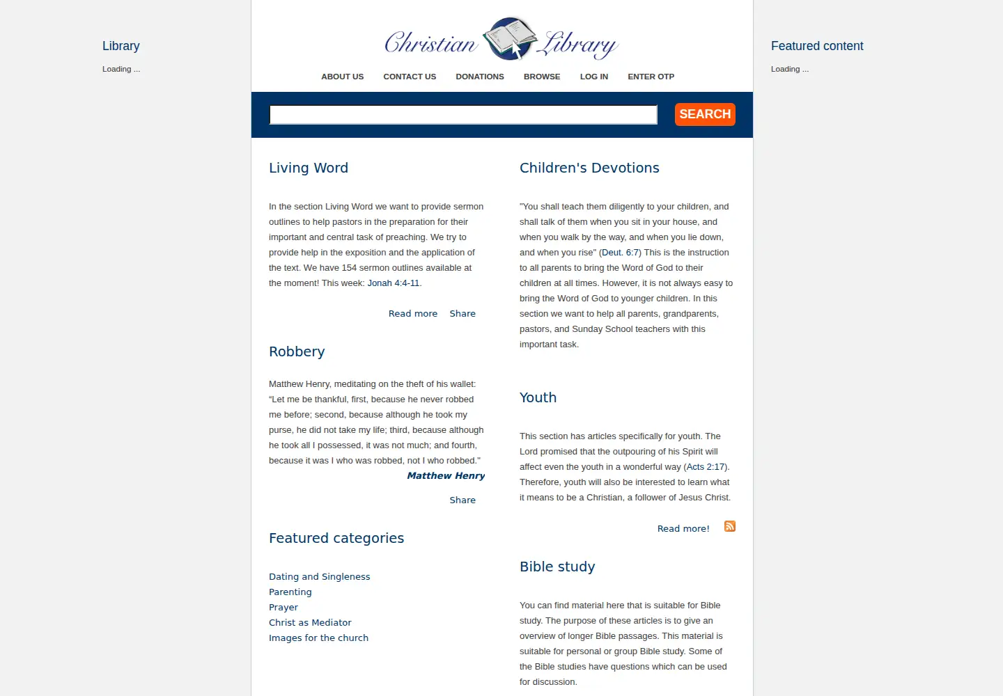 Captured homepage of christianstudylibrary.org in the current scan