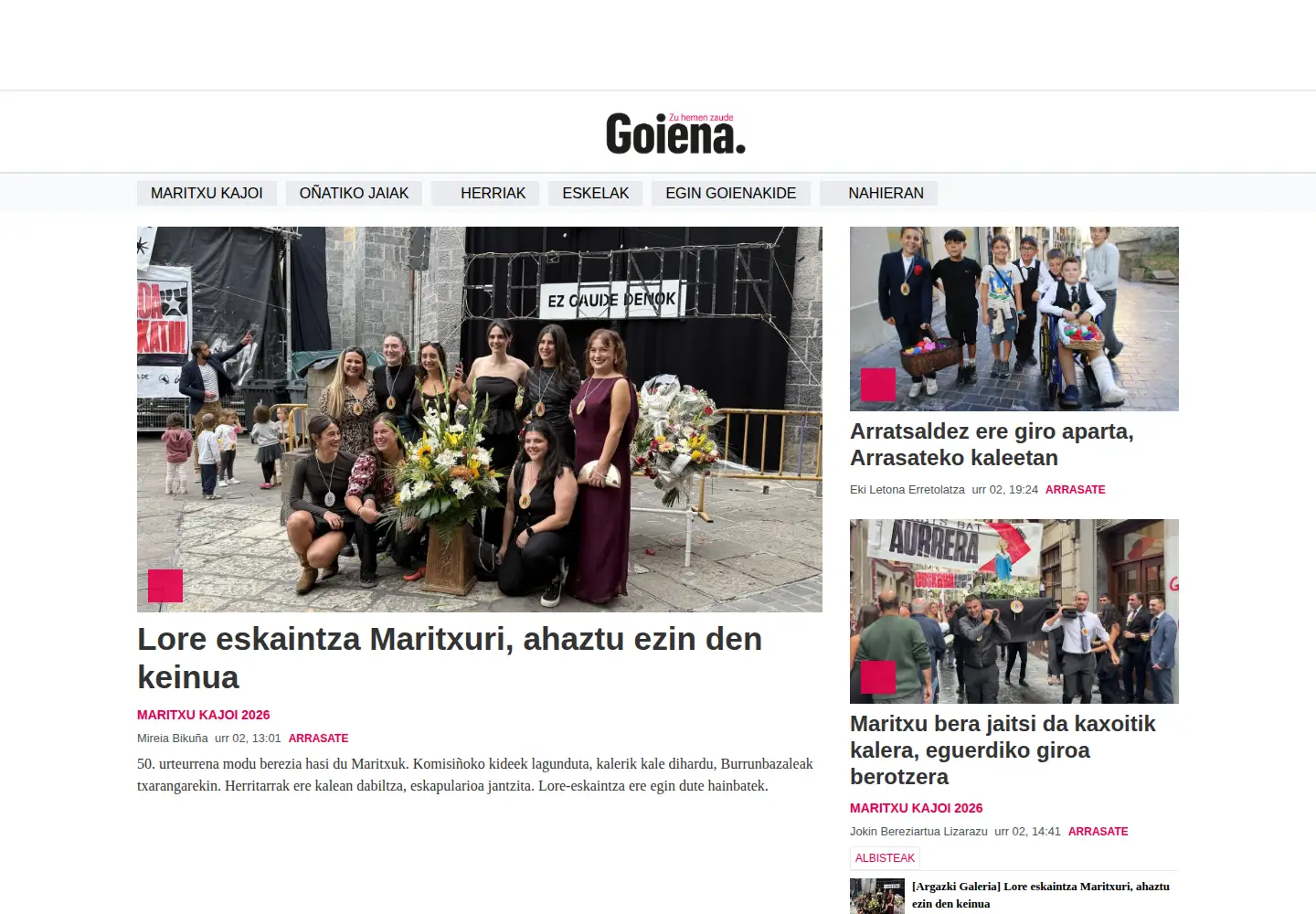 Captured homepage of goiena.eus in the current scan