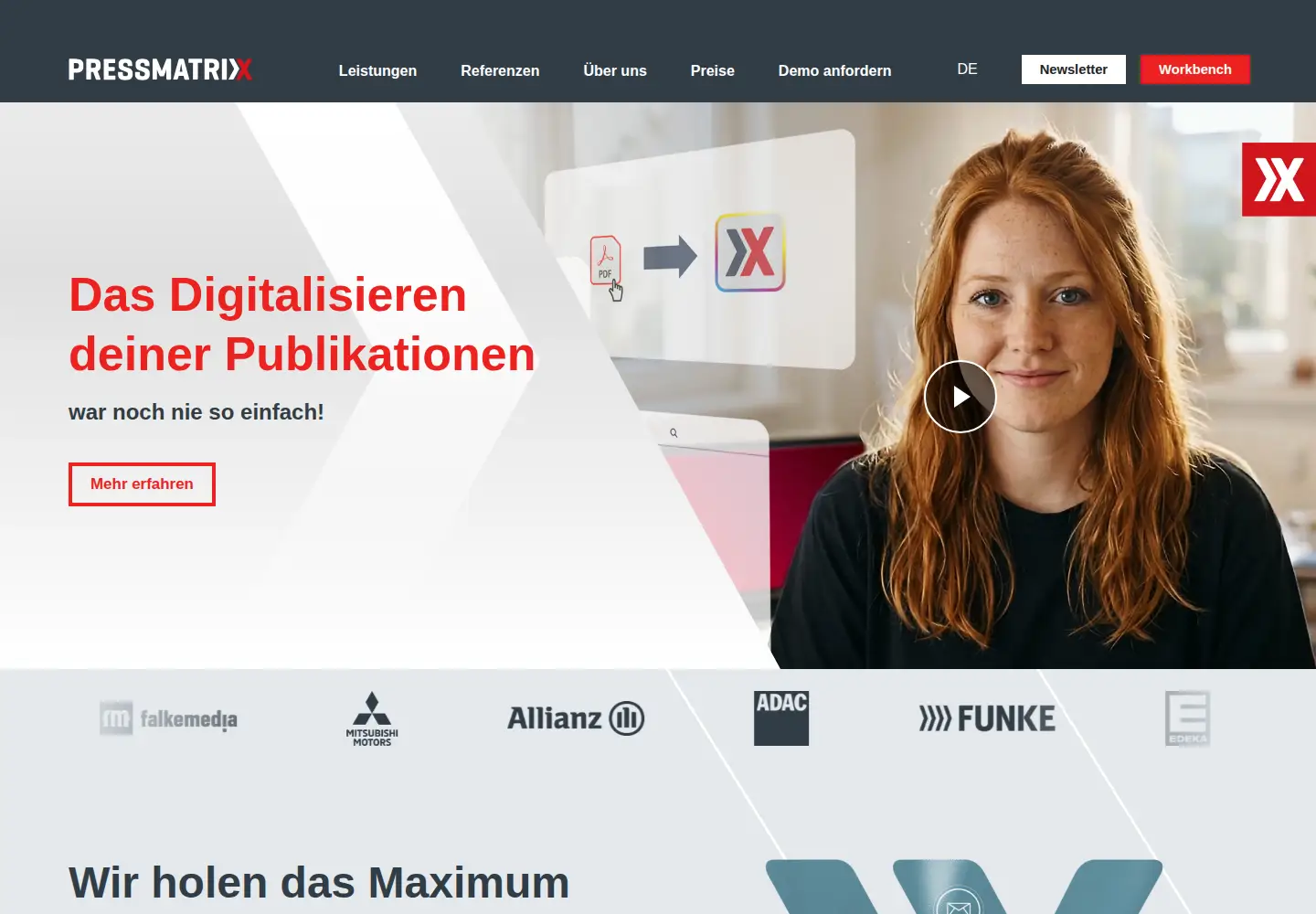 Captured homepage of pressmatrix.com in the current scan