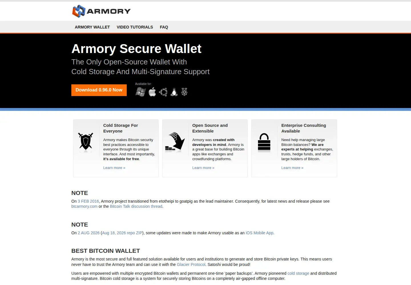 Captured homepage of bitcoinarmory.com in the current scan