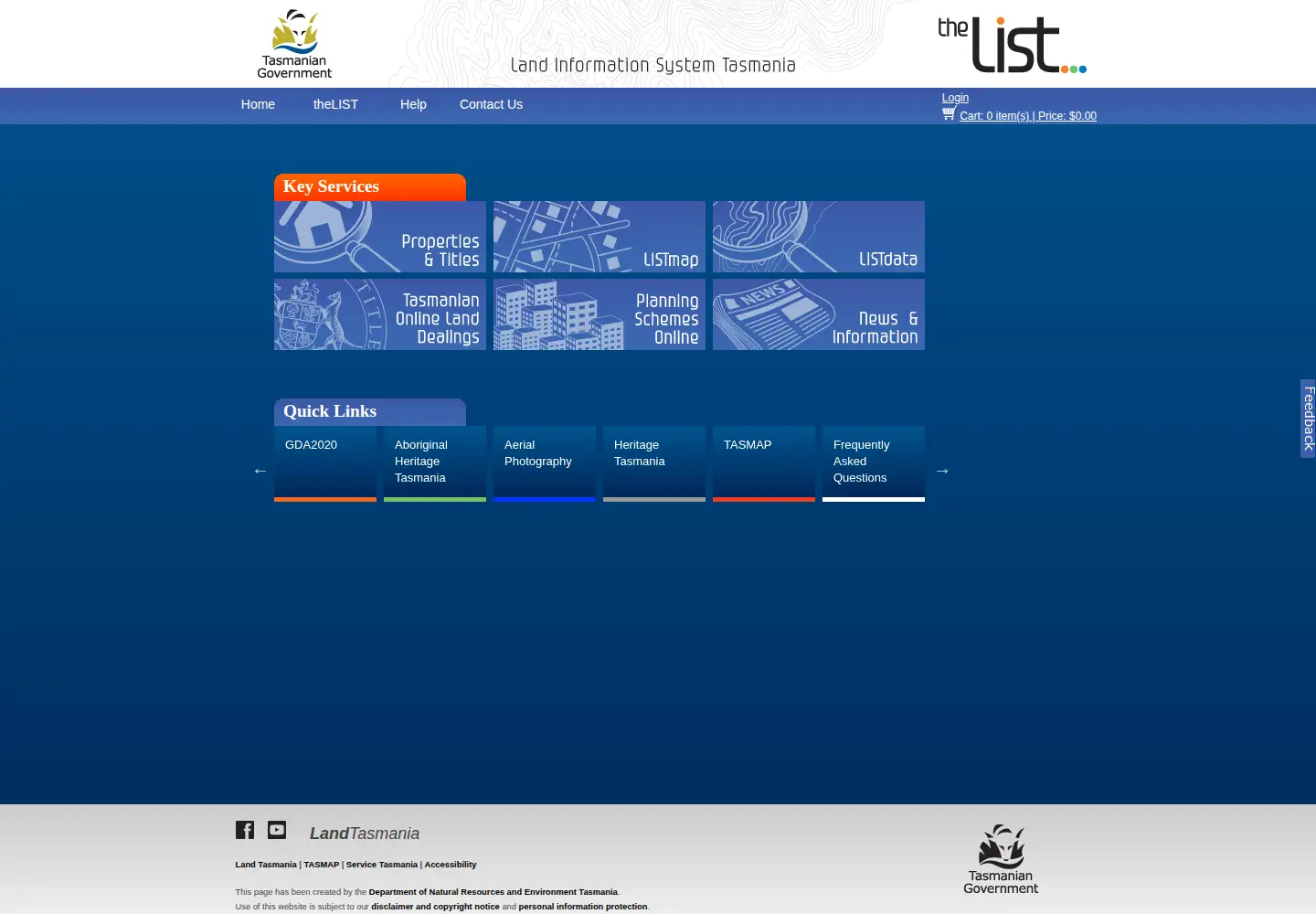 Screenshot of thelist.tas.gov.au