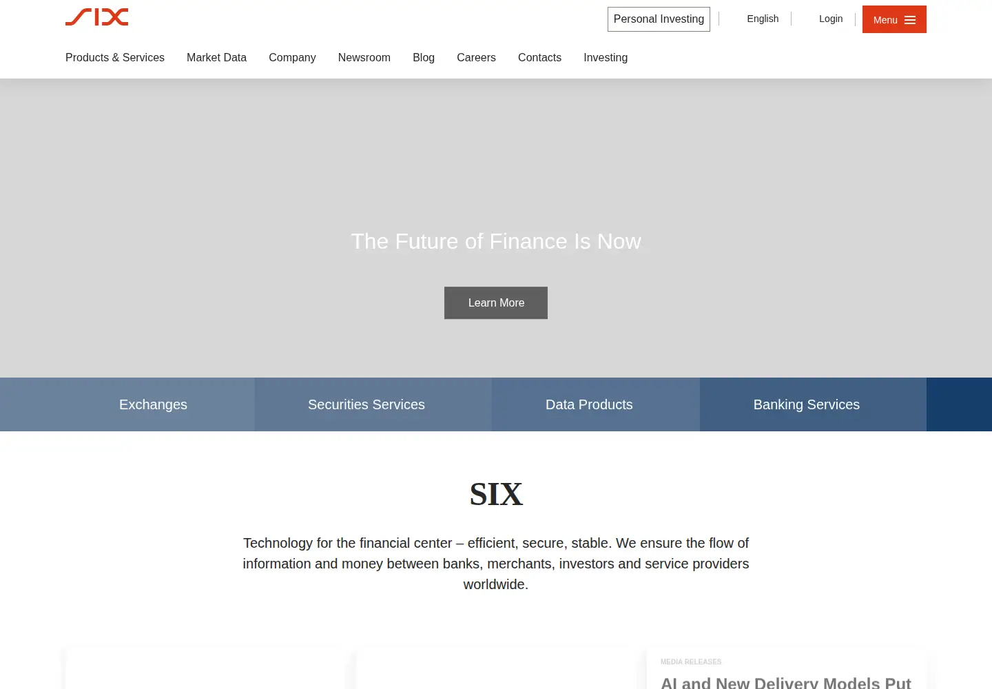 Captured homepage of six-swiss-exchange.com in the current scan