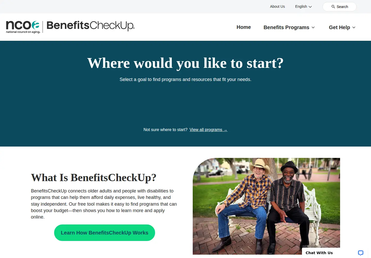 Screenshot of benefitscheckup.org
