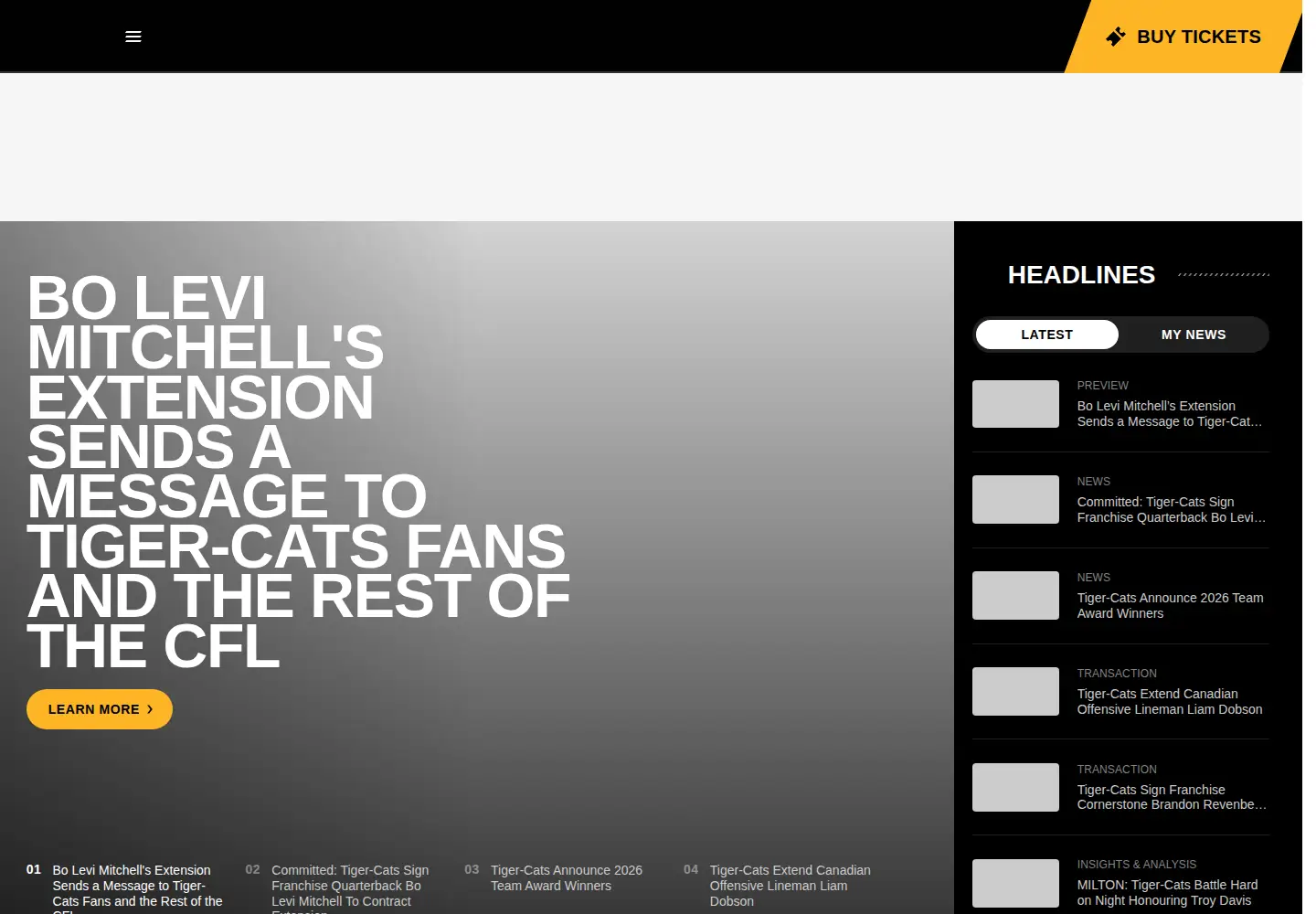 Captured homepage of ticats.ca in the current scan