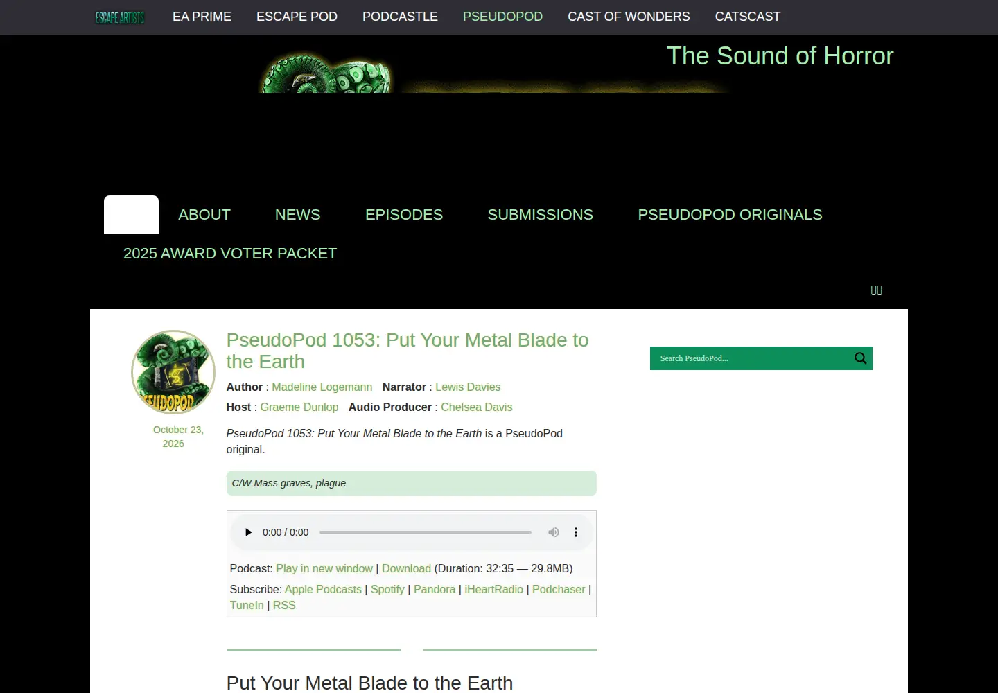 Screenshot of pseudopod.org