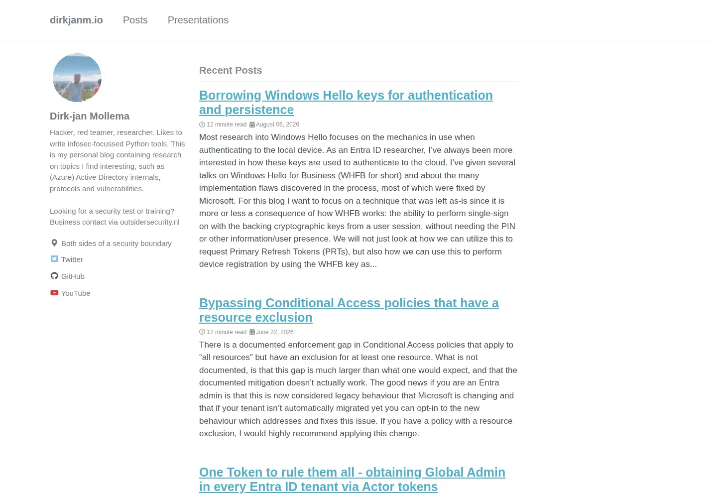 Screenshot of dirkjanm.io