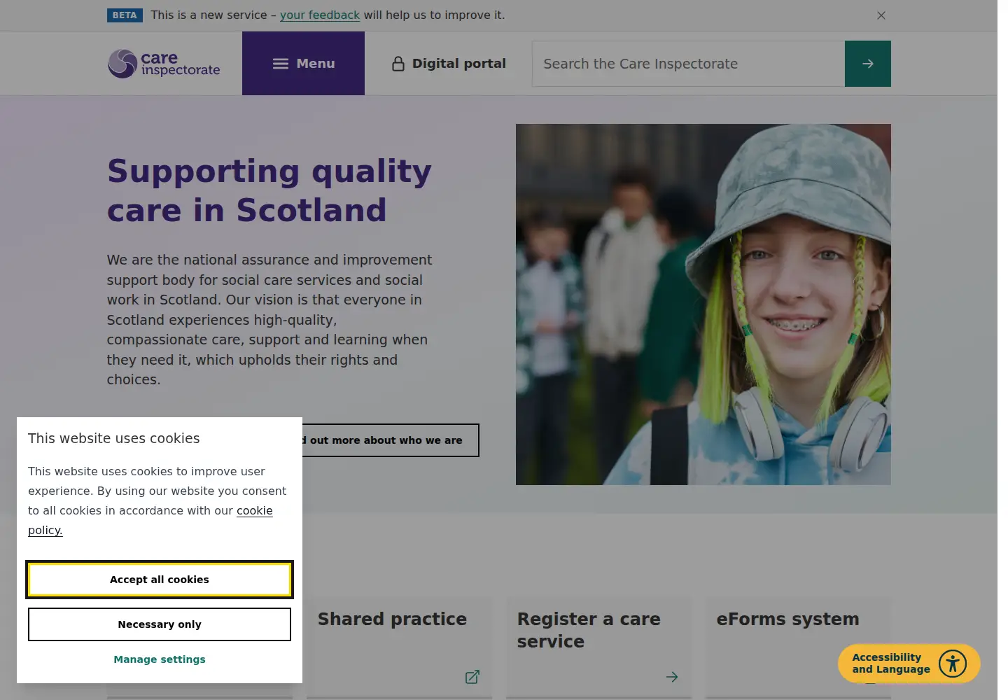 Captured homepage of careinspectorate.com in the current scan