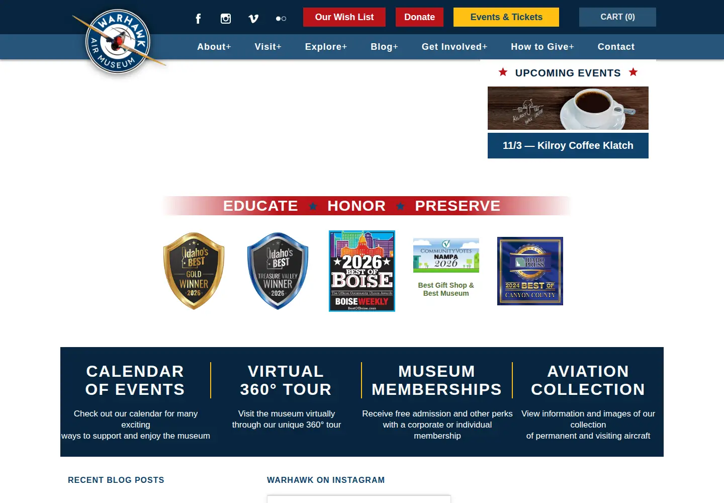 Screenshot of warhawkairmuseum.org