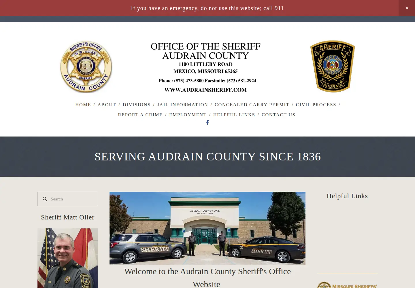 Captured homepage of audrainsheriff.com in the current scan